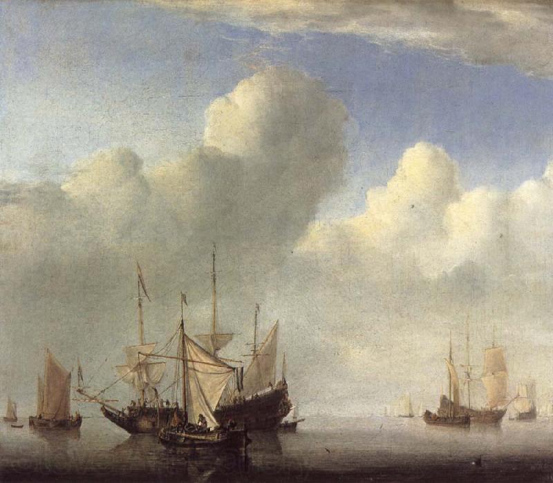 VELDE, Willem van de, the Younger A Dutch Ship Coming to Anchor and Another Under Sail France oil painting art